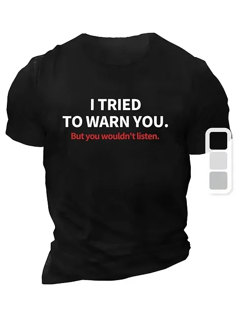 20/1 Penye Compack I Trıed To Warn You. Baskılı Oversize Bisiklet Yaka T-shirt - Siyah