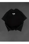 Baskılı Oversize Bisiklet Yaka T-shirt - Siyah