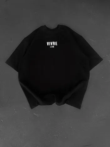 Baskılı Oversize Bisiklet Yaka T-shirt - Siyah