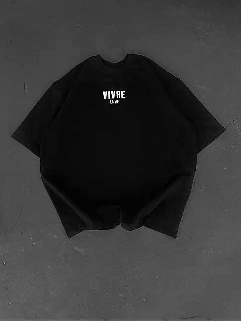 Baskılı Oversize Bisiklet Yaka T-shirt - Siyah
