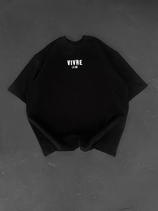 Baskılı Oversize Bisiklet Yaka T-shirt - Siyah Baskılı Oversize Bisiklet Yaka T-shirt - Siyah