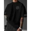 LB Ön Arka Baskılı Oversize Bisiklet Yaka Yazlık T-shirt - Siyah
