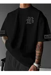 Lb Ön Arka Baskılı Oversize Bisiklet Yaka Yazlık T-shirt - Siyah