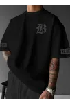 Lb Ön Arka Baskılı Oversize Bisiklet Yaka Yazlık T-shirt - Siyah Lb Ön Arka Baskılı Oversize Bisiklet Yaka Yazlık T-shirt - Siyah