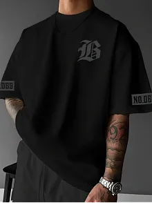 Lb Ön Arka Baskılı Oversize Bisiklet Yaka Yazlık T-shirt - Siyah