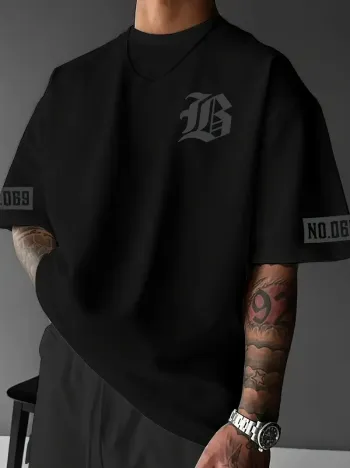 LB Ön Arka Baskılı Oversize Bisiklet Yaka Yazlık T-shirt - Siyah LB Ön Arka Baskılı Oversize Bisiklet Yaka Yazlık T-shirt - Siyah