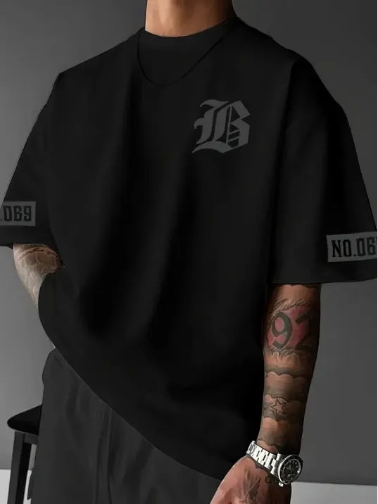 LB Ön Arka Baskılı Oversize Bisiklet Yaka Yazlık T-shirt - Siyah LB Ön Arka Baskılı Oversize Bisiklet Yaka Yazlık T-shirt - Siyah