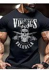20/1 Penye Compack Vikings Valhalla Baskılı Oversize Bisiklet Yaka T-shirt - Siyah