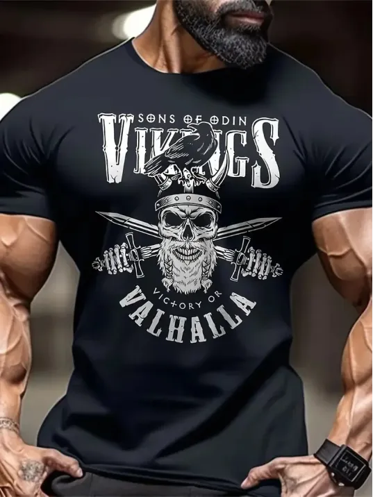 20/1 Penye Compack Vikings Valhalla Baskılı Oversize Bisiklet Yaka T-shirt - Siyah 20/1 Penye Compack Vikings Valhalla Baskılı Oversize Bisiklet Yaka T-shirt - Siyah