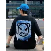 20/1 Penye Compack Bisiklet Yaka Kore tarzı sevimli ayı baskı Kısa Kol Erkek t-shirt - Siyah