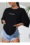 20/1 Penye Compack Classical Baskılı Siyah Oversize Tişort - Siyah