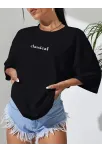 20/1 Penye Compack Classical Baskılı Siyah Oversize Tişort - Siyah