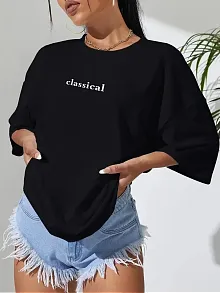 20/1 Penye Compack Classical Baskılı Siyah Oversize Tişort - Siyah