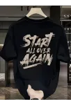 20/1 Penye Compack Start All Over Baskılı Oversize Bisiklet Yaka Kısa Kol T-shirt - Siyah 20/1 Penye Compack Start All Over Baskılı Oversize Bisiklet Yaka Kısa Kol T-shirt - Siyah