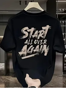20/1 Penye Compack Start All Over Baskılı Oversize Bisiklet Yaka Kısa Kol T-shirt - Siyah