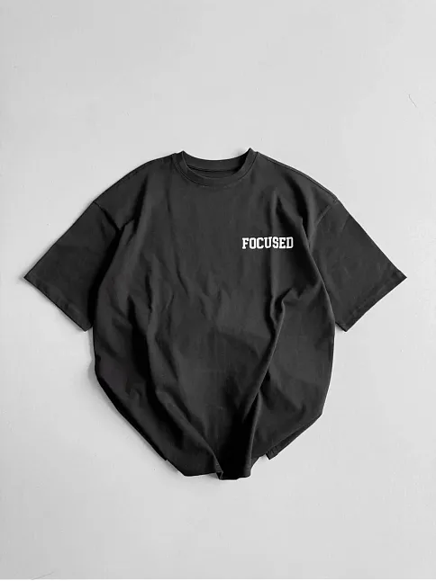 20/1 Penye Compackbaskılı Oversize Bisiklet Yaka Kısa Kol Yazlık T-shirt - Siyah