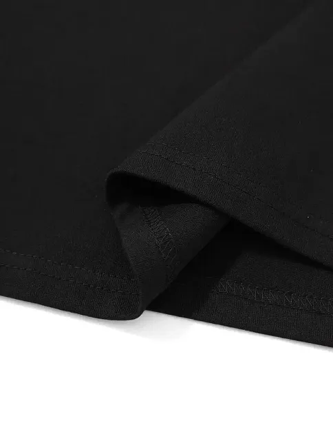 20/1 Penye Compack Uçak Baskılı Oversize Bisiklet Yaka Kısa Kol T-shirt - Siyah