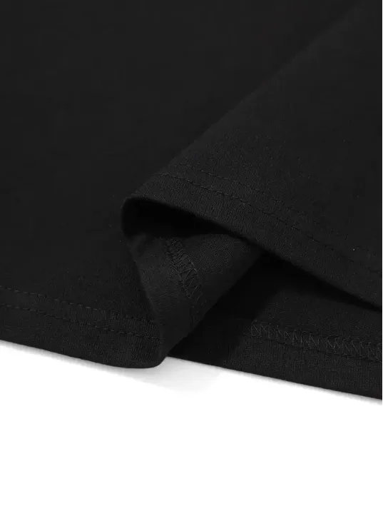 20/1 Penye Compack Uçak Baskılı Oversize Bisiklet Yaka Kısa Kol T-shirt - Siyah