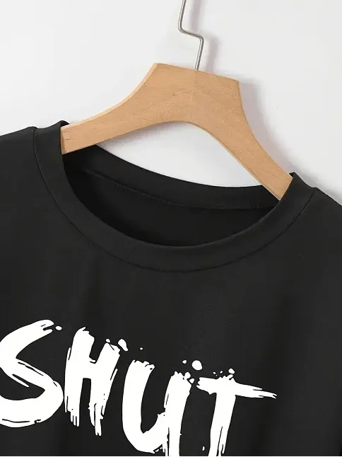 20/1 Penye Compack Baskılı Oversize Bisiklet Yaka M Kısa Kol Yazlık T-shirt - Siyah