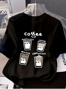 20/1 Penye Compack Baskılı Oversize Bisiklet Yaka Kısa Kol Yazlık T-shirt - Siyah