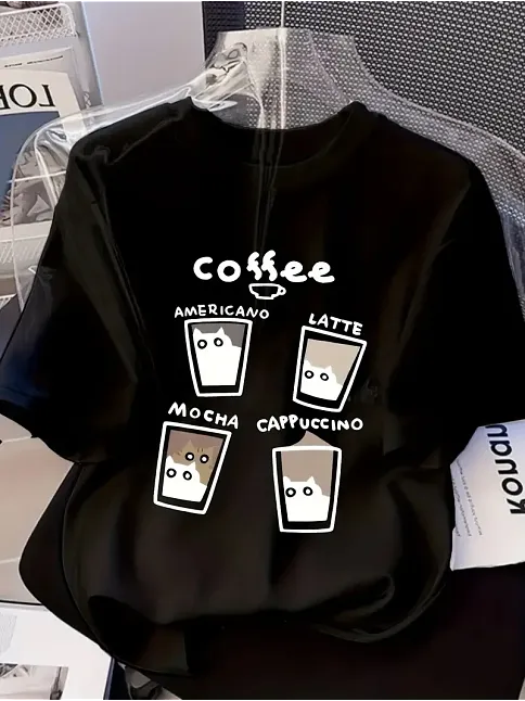 20/1 Penye Compack Baskılı Oversize Bisiklet Yaka Kısa Kol Yazlık T-shirt - Siyah