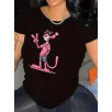 20/1 Penye Compack Pembe Panter Baskılı Oversize Bisiklet Yaka Kısa Kol Yazlık T-shirt - Beyaz 20/1 Penye Compack Pembe Panter Baskılı Oversize Bisiklet Yaka Kısa Kol Yazlık T-shirt - Beyaz