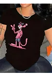 20/1 Penye Compack Pembe Panter Baskılı Oversize Bisiklet Yaka Kısa Kol Yazlık T-shirt - Beyaz