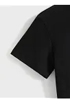 20/1 Penye Compack Baskılı Oversize Kısa Kol Bisiklet Yaka T-shirt - Siyah