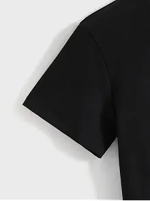 20/1 Penye Compack Baskılı Oversize Kısa Kol Bisiklet Yaka T-shirt - Siyah