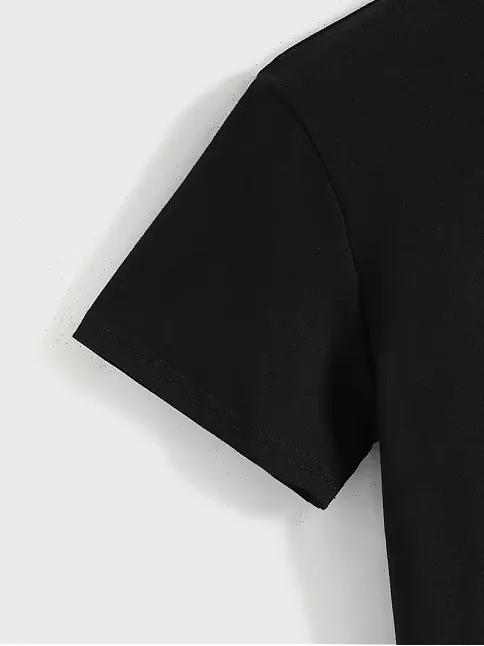 20/1 Penye Compack Baskılı Oversize Kısa Kol Bisiklet Yaka T-shirt - Siyah