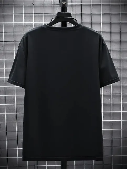 20/1 Penye Compack Futre Baskılı Oversize Kısa Kol Bisiklet Yaka T-shirt - Siyah