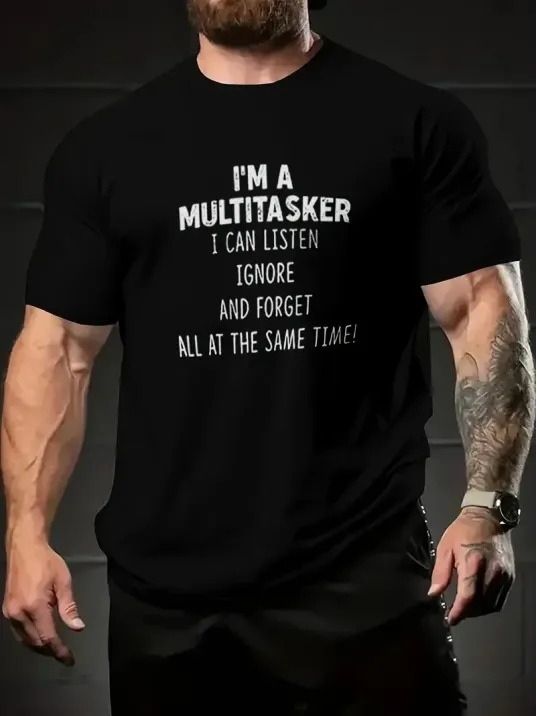 Erkekler İçin Tişörtler, Komik 'Multitasker' Baskılı Tişört, Yaz İlkbahar Sonbahar İçin Günlük Kısa Kollu Oversize Tişört, Hediye Olarak Üstler - Siyah Erkekler İçin Tişörtler, Komik 'Multitasker' Baskılı Tişört, Yaz İlkbahar Sonbahar İçin Günlük Kısa Kollu Oversize Tişört, Hediye Olarak Üstler - Siyah