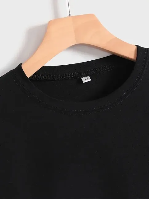 20/1 Penye Compack Baskılı Oversize Kısa Kol Bisiklet Yaka T-shirt - Siyah