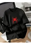 20/1 Penye Compack Spider Baskılı Oversize Unisex Kısa Kol Yazlık T-shirt - Siyah