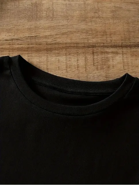 20/1 Penye Compack Ayı Baskılı Oversize Bisiklet Yaka Kısa Kol T-shirt - Siyah