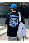 20/1 Penye Compack Bisiklet Yaka Kore Tarzı Sevimli Ayı Baskı Kısa Kol Erkek T-shirt - Siyah
