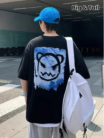 20/1 Penye Compack Bisiklet Yaka Kore tarzı sevimli ayı baskı Kısa Kol Erkek t-shirt - Siyah 20/1 Penye Compack Bisiklet Yaka Kore tarzı sevimli ayı baskı Kısa Kol Erkek t-shirt - Siyah