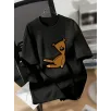 20/1 Penye Compack Ayı Baskılı Oversize Bisiklet Yaka Kısa Kol T-shirt - Siyah 20/1 Penye Compack Ayı Baskılı Oversize Bisiklet Yaka Kısa Kol T-shirt - Siyah