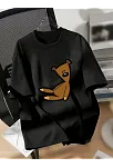 20/1 Penye Compack Ayı Baskılı Oversize Bisiklet Yaka Kısa Kol T-shirt - Siyah