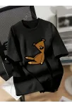 20/1 Penye Compack Ayı Baskılı Oversize Bisiklet Yaka Kısa Kol T-shirt - Siyah 20/1 Penye Compack Ayı Baskılı Oversize Bisiklet Yaka Kısa Kol T-shirt - Siyah