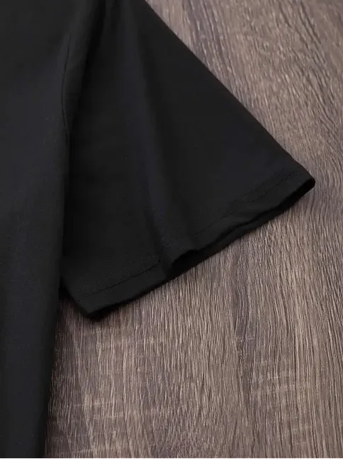 20/1 Penye Compack Baskılı Oversize Bisiklet Yaka Kısa Kol Yazlık T-shirt - Siyah