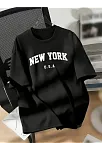 20/1 Penye Compack New York Baskılı Oversize Kısa Kol Bisiklet Yaka T-shirt - Siyah