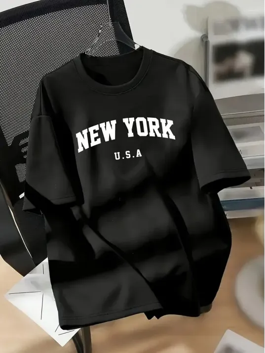 20/1 Penye Compack New York Baskılı Oversize Kısa Kol Bisiklet Yaka T-shirt - Siyah 20/1 Penye Compack New York Baskılı Oversize Kısa Kol Bisiklet Yaka T-shirt - Siyah