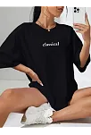 20/1 Penye Compack Classical Baskılı Siyah Oversize Tişort - Siyah