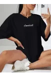 20/1 Penye Compack Classical Baskılı Siyah Oversize Tişort - Siyah