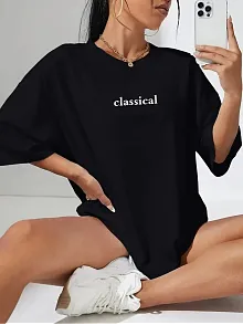 20/1 Penye Compack Classical Baskılı Siyah Oversize Tişort - Siyah