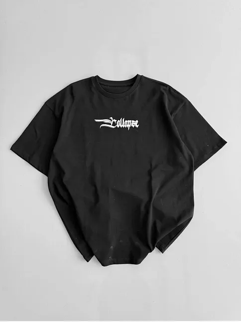 20/1 Penye Compack Unisex Baskılı Oversize Bisiklet Yaka Kısa Kol Yazlık T-shirt - Siyah
