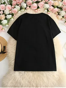Hi, I Don't Care. Thanks. (merhaba, Önemli Değil. Teşekkürler.) Baskılı Oversize Bisiklet Yaka T-shirt - Siyah