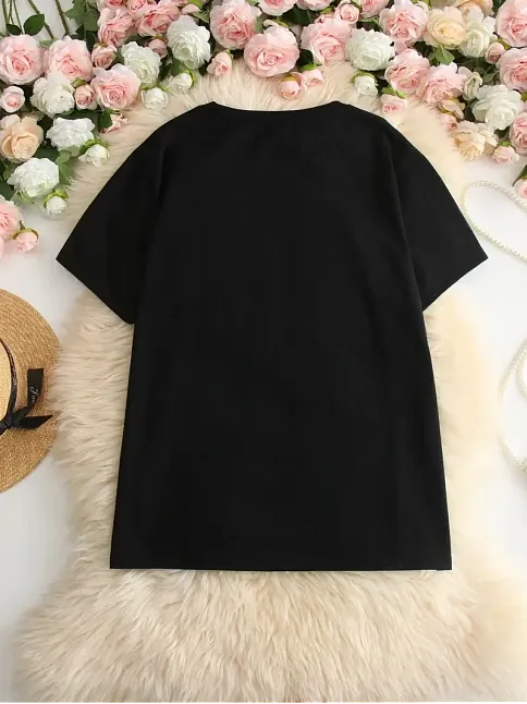 Hi, I Don't Care. Thanks. (merhaba, Önemli Değil. Teşekkürler.) Baskılı Oversize Bisiklet Yaka T-shirt - Siyah