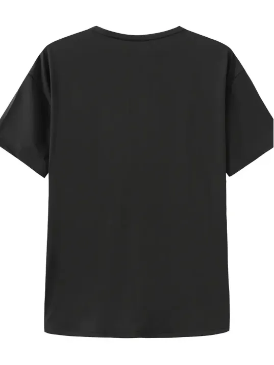 Canlı Harf Baskılı Büyük Boy Oversize Kısa Kollu Tişört - Yumuşak, Nefes Alabilir, Kadınlar için Rahat Yaz ve İlkbaharın Vazgeçilmezi - Rahat Kesim, Rahat, Şık Kadın Giysileri - Siyah